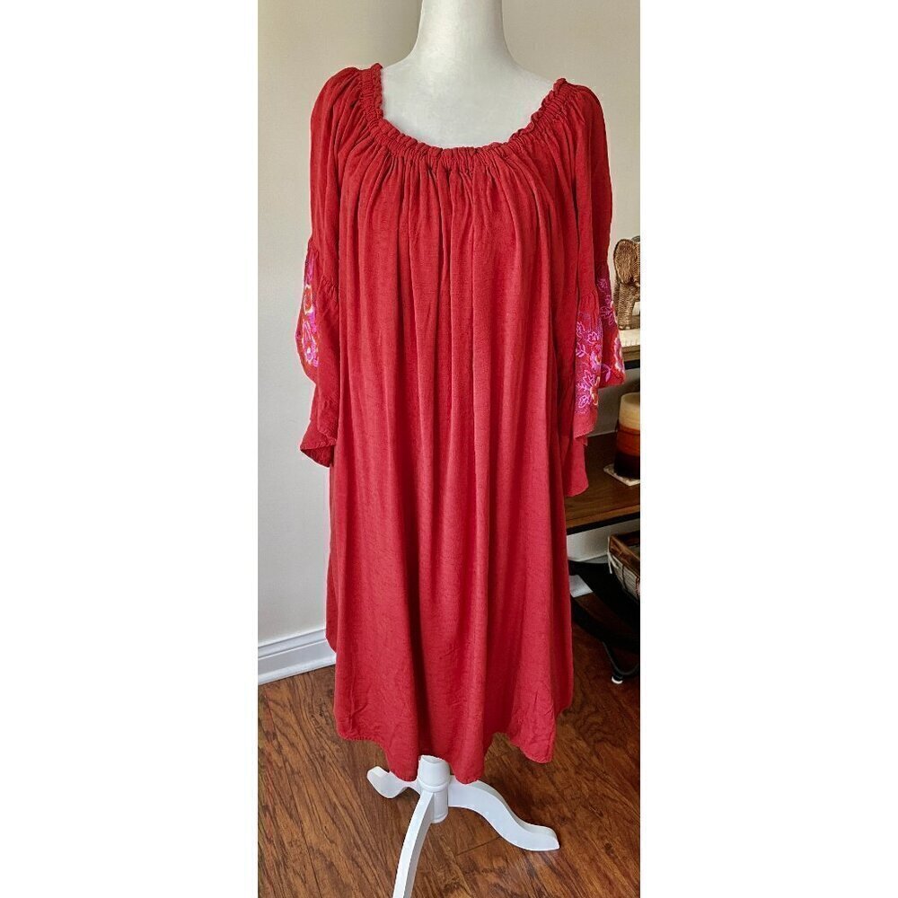 Embroidered Floral Dress Size 1X Festival Summer Vacation Boho Prarie Muumuu - Picture 3 of 16